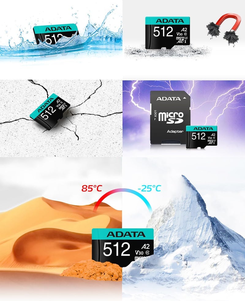 ADATA ADATA Premier Pro 512GB MicroSDXCSDHC UHSI U3 Class 10 V30S A2 Memory Card with SD Adapter  Waterproof Shockproof Xray Proof Magnet Proof and Temperature Resistant - Image 5