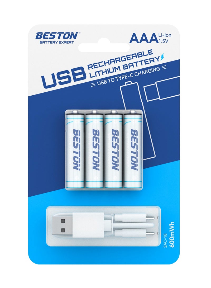 بيستون بطاريات بيستون AAA القابلة لإعادة الشحن بقدرة 600 مللي واط في الساعة - شحن USB إلى النوع C  - Image 1