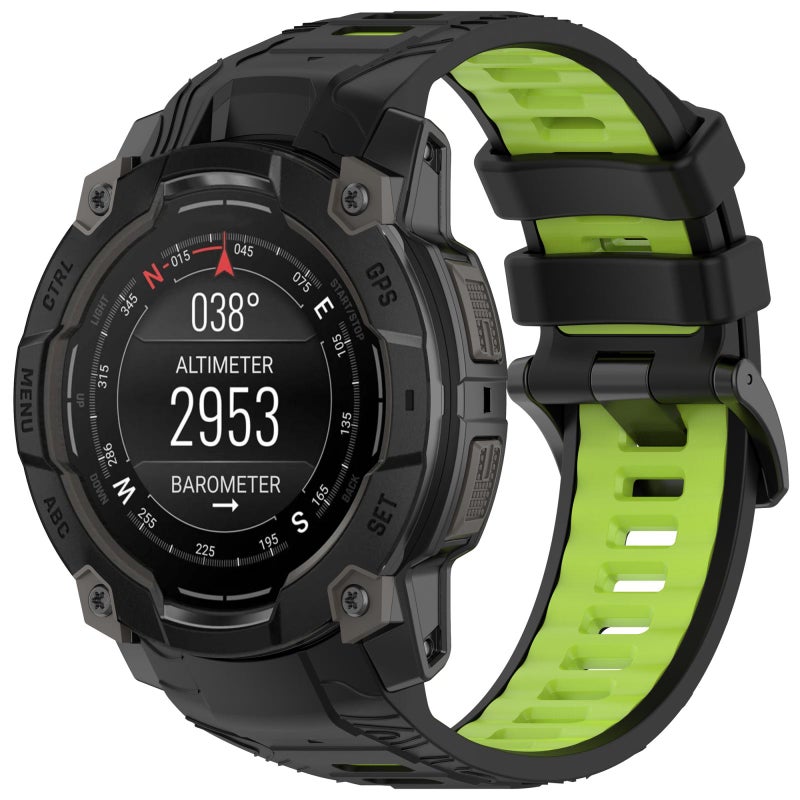إيروريكس لساعة Garmin Instinct 3 Amoled / Solar 45 مم سوار سيليكون رياضي بلونين (أسود + أخضر) - Image 1