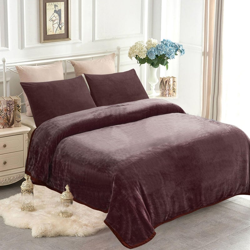 JYK Fleece Plush Blanket 4.5 LB, 1 Ply, Korean Mink Blanket King 85" x 95" - Super Soft and Warm, Lightweight and Cozy Fuzzy Solid Color Fleece Blanket for Bed, Brown - Image 1