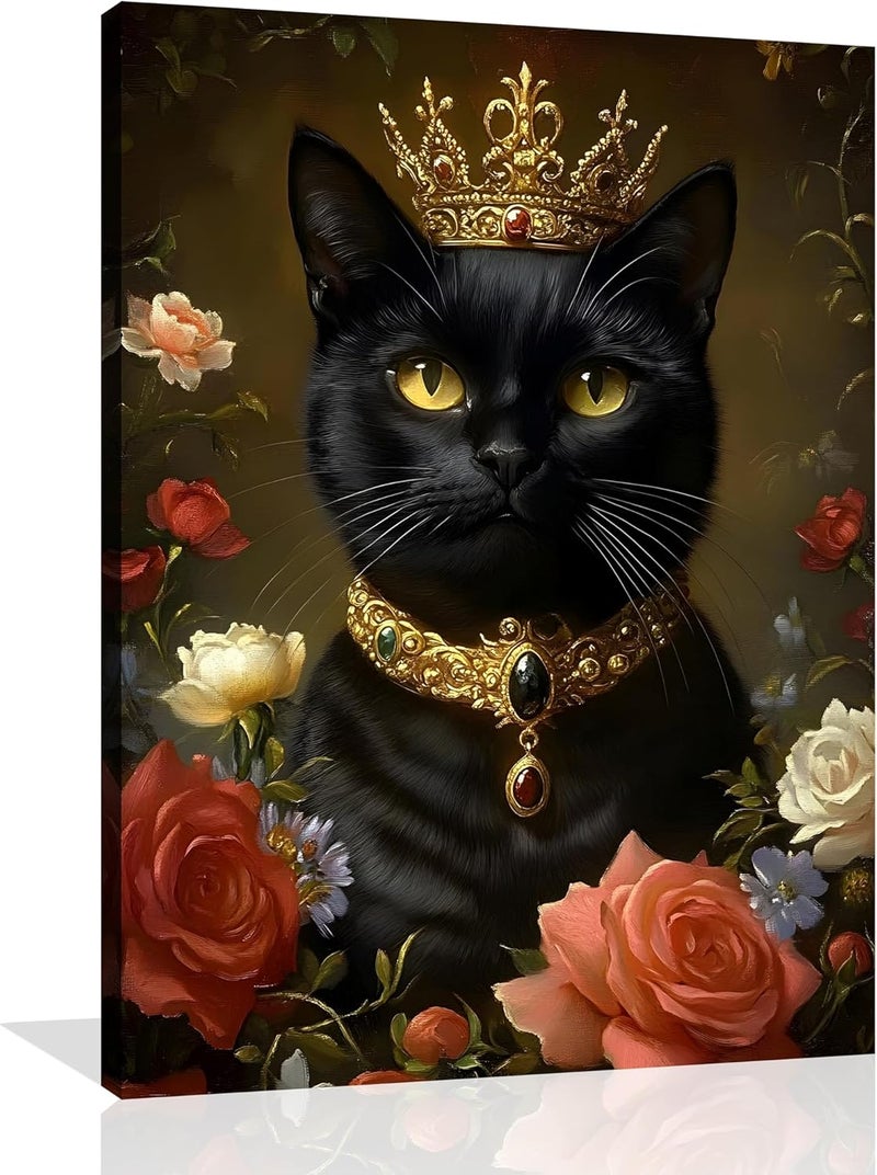 OWNANRTHM Gothic Cat Wall Art with Crown - Image 1