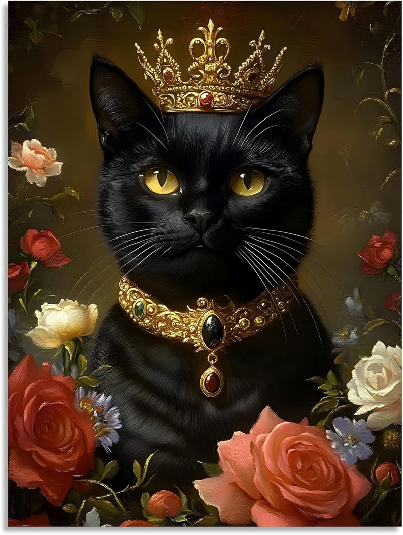 OWNANRTHM Gothic Cat Wall Art with Crown - Image 2