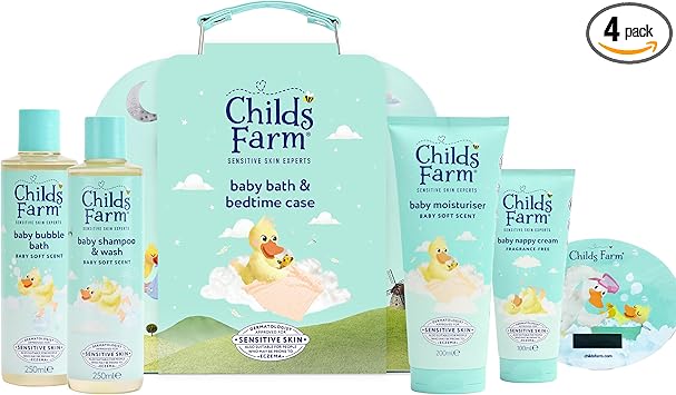 Childs Farm Childs Farm Baby Suitcase Gift Baby Bubble Bath 250ml Shampoo Body Wash 250ml Moisturiser 200ml Nappy Cream 100ml Suitable for Newborns with Sensitive Dry Itchy Skin - Image 1