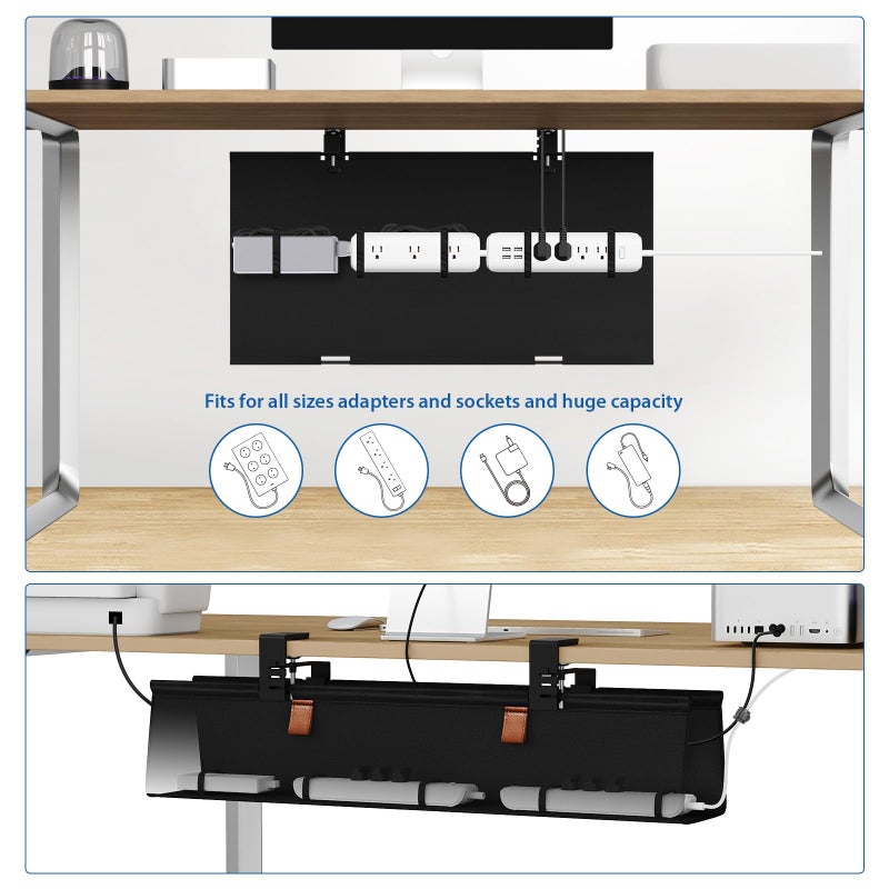 Zilink No Drill Under Desk Cable Management Tray 30" Cord Organizer for Table Clamp/Screw Mount Desk Cable Management Sturdy Waterproof Fabric Cord Hiders for Office, Home - Image 2