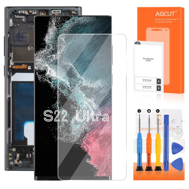 AGCUT OLED for Samsung S22 Ultra 5G Screen Replacement for S22 Ultra LCD Display SM-S908U SM-S908E LCD Digitizer Touch Assembly Black with Frame (US Version,Support Fingerprint) - Image 1