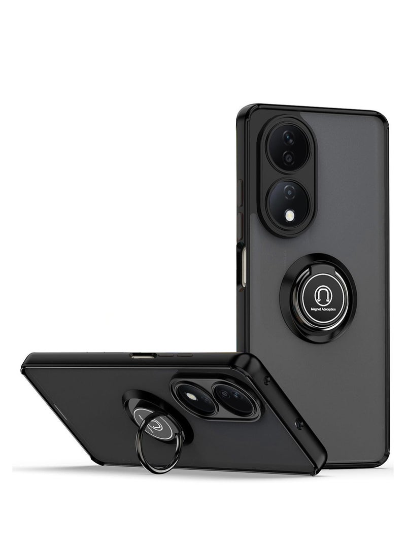 Honor X7b 4G/5G Case Cover, 360°Rotating Kickstand Ring + Support Magnetic Car Mount + Slim Thin PC&TPU Shockproof Mobile Phone Case For Honor X7b 4G/5G, Black - Image 1