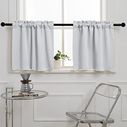 Pickluc Greyish White Cafe Curtain Half Window Curtain 24 Inches Length Rod Pocket Small Kitchen Curtain Short Blackout Curtain for Small Window 30 Wide and 24 Long 2 Panels