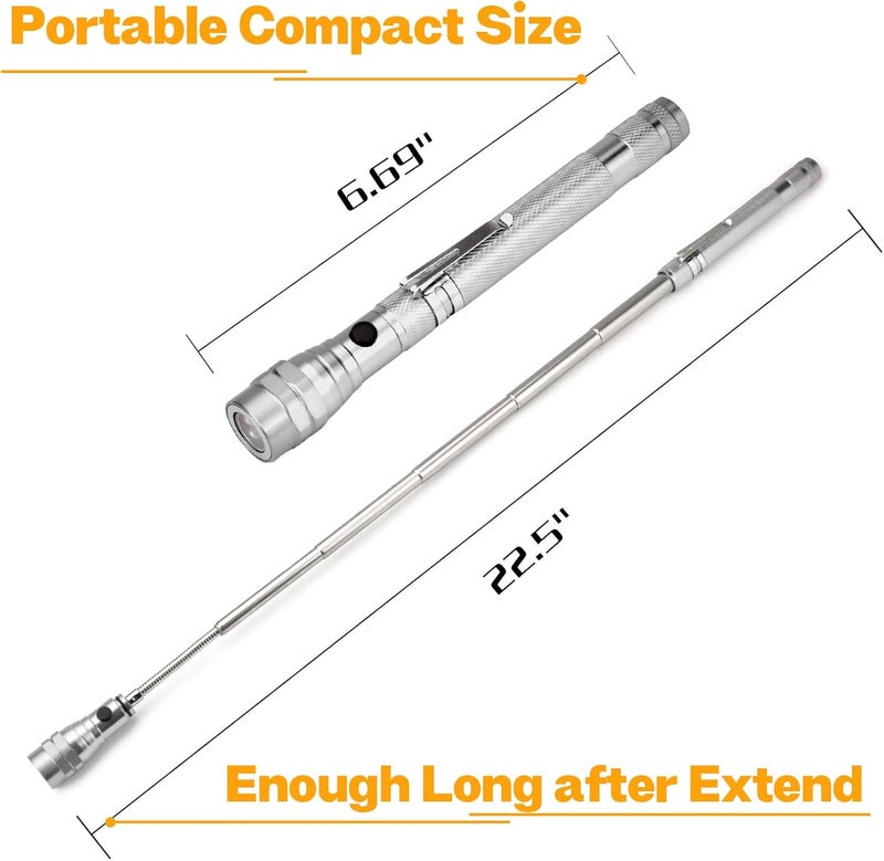 KUCHEY Magnetic Flashlight Pickup Tool Dad Gifts Cool Magnet Telescoping Gadgets with LED Gifts for Mens Husband Him Silver - Image 2