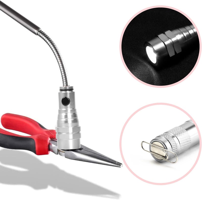 KUCHEY Magnetic Flashlight Pickup Tool Dad Gifts Cool Magnet Telescoping Gadgets with LED Gifts for Mens Husband Him Silver - Image 3