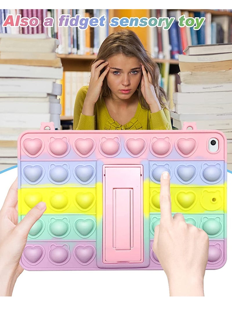 Case for iPad 10.2 Inch 2021 2020 2019 (9th /8th /7th Generation), Push Bubble Fidget Stress Relief and Anti-Anxiety Protection Cover with Stand + Strap, Rainbow - Image 3