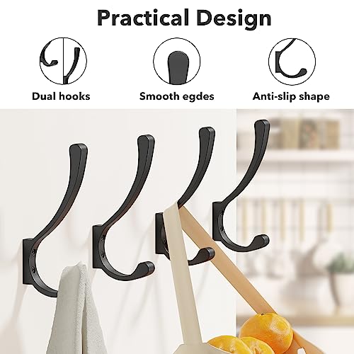 saffruff Coat Hanger Hooks Wall Mount - Backpack Hooks,Metal Wall Hooks For Hanging Heavy Duty,Screw In Hooks For Hanging Clothes,Black Coat Hooks For Wall,Purse Hanger For Wall,Wall Mounted Bag Hooks (6 Pack) - Image 2