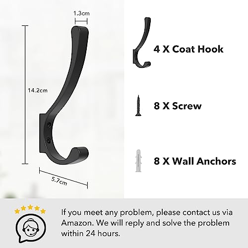 saffruff Coat Hanger Hooks Wall Mount - Backpack Hooks,Metal Wall Hooks For Hanging Heavy Duty,Screw In Hooks For Hanging Clothes,Black Coat Hooks For Wall,Purse Hanger For Wall,Wall Mounted Bag Hooks (6 Pack) - Image 5