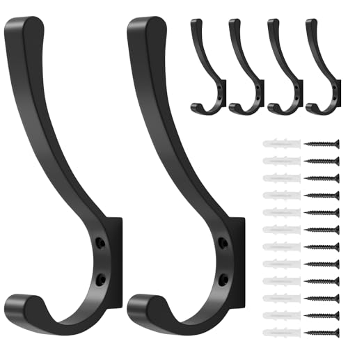 saffruff Coat Hanger Hooks Wall Mount - Backpack Hooks,Metal Wall Hooks For Hanging Heavy Duty,Screw In Hooks For Hanging Clothes,Black Coat Hooks For Wall,Purse Hanger For Wall,Wall Mounted Bag Hooks (6 Pack) - Image 1