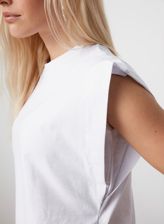 trendyol White 100% Cotton Wadding Look Basic Crew Neck Knitted T-Shirt - Image 3