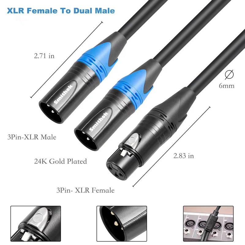 Smithok XLR Splitter Cable,Female to Dual Male Y Cable (XLR Splitter 1 Female to 2 Male),Balanced Microphone Splitter Cord Audio Adaptor - 1.6ft /0.5m - Image 5