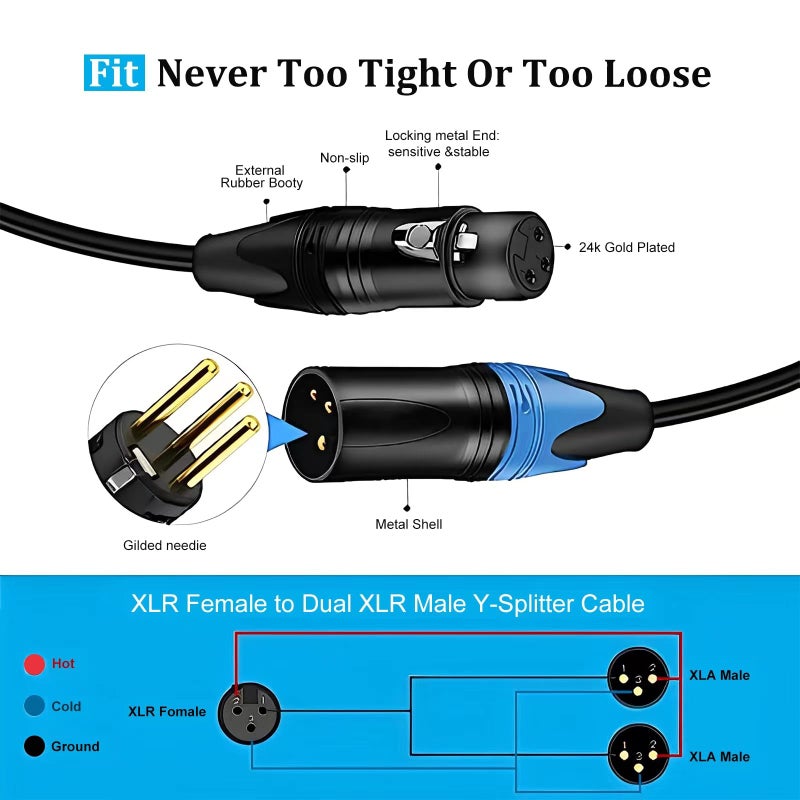 Smithok XLR Splitter Cable,Female to Dual Male Y Cable (XLR Splitter 1 Female to 2 Male),Balanced Microphone Splitter Cord Audio Adaptor - 1.6ft /0.5m - Image 3