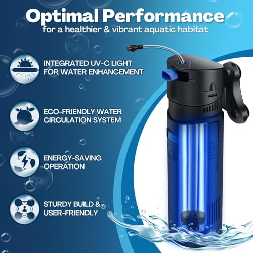 Flexzion Aquarium Filter U-V, 200 Gallon Fish Tank Filter with U-V Light for Green Control Cleaning, 200GPH Submersible Aquarium Pump for Turtle Tank, Freshwater Crystal Clear & Saltwater - Image 2