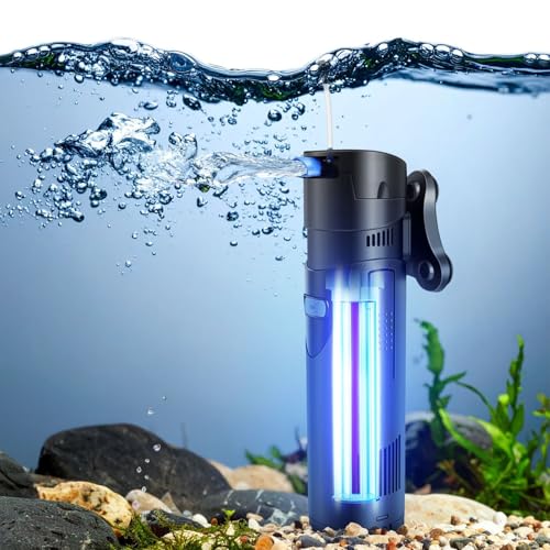 Flexzion Aquarium Filter U-V, 200 Gallon Fish Tank Filter with U-V Light for Green Control Cleaning, 200GPH Submersible Aquarium Pump for Turtle Tank, Freshwater Crystal Clear & Saltwater - Image 1