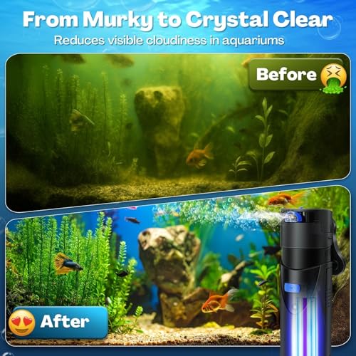 Flexzion Aquarium Filter U-V, 200 Gallon Fish Tank Filter with U-V Light for Green Control Cleaning, 200GPH Submersible Aquarium Pump for Turtle Tank, Freshwater Crystal Clear & Saltwater - Image 3