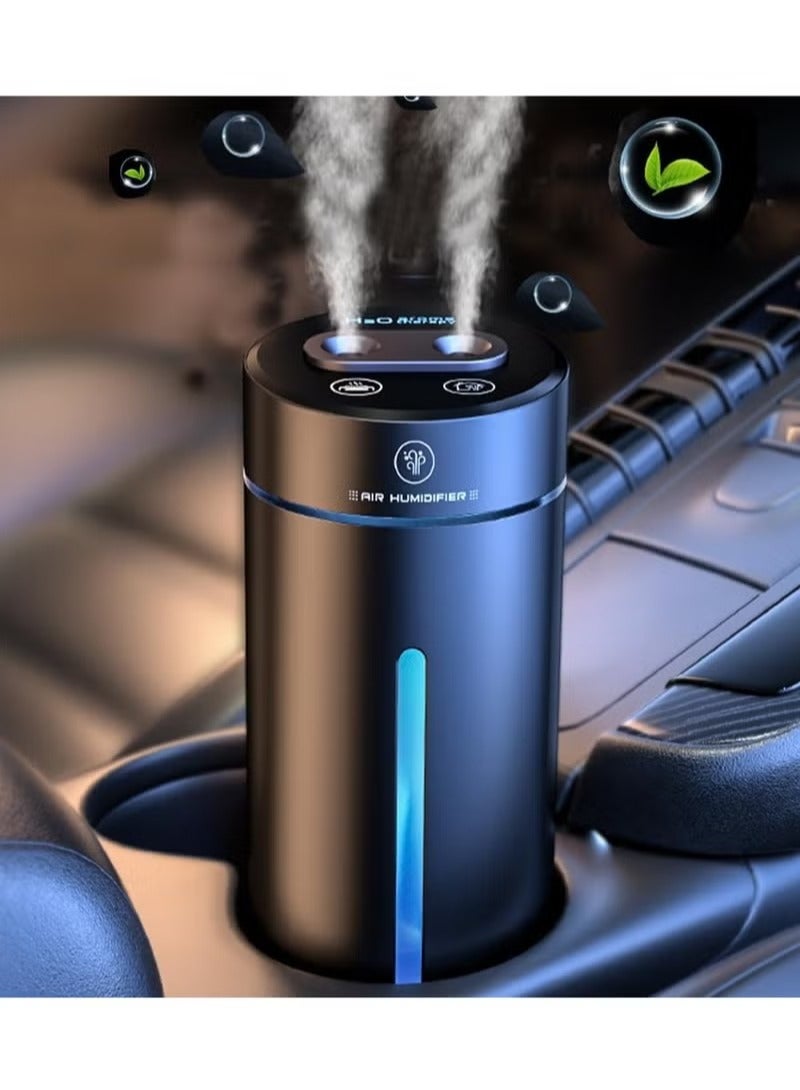 موزع روائح العلاج العطري للسيارة للزيوت العطرية 450 مل، مرطب هواء صغير USB، مرطب هواء صغير، LED، 7 ألوان متغيرة، منافذ رذاذ مزدوجة، بداية ذكية AI لغرفة السيارة، المنزل، المكتب، غرفة النوم - Image 1