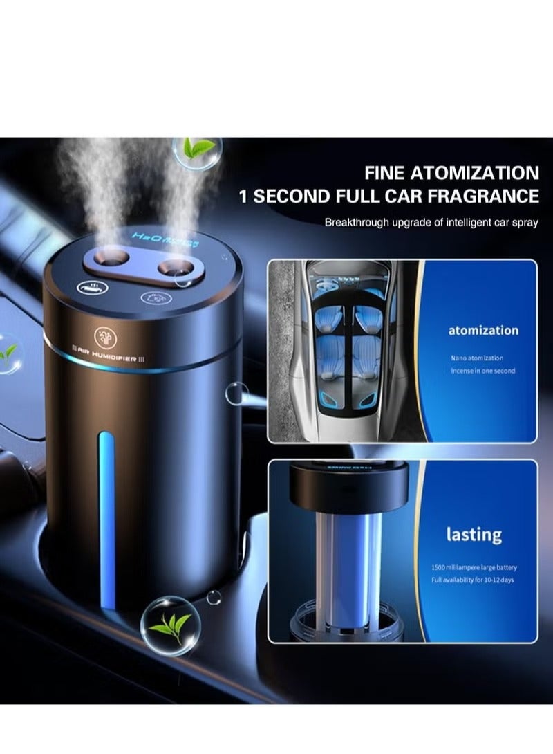 موزع روائح العلاج العطري للسيارة للزيوت العطرية 450 مل، مرطب هواء صغير USB، مرطب هواء صغير، LED، 7 ألوان متغيرة، منافذ رذاذ مزدوجة، بداية ذكية AI لغرفة السيارة، المنزل، المكتب، غرفة النوم - Image 2