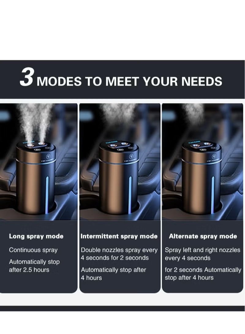 موزع روائح العلاج العطري للسيارة للزيوت العطرية 450 مل، مرطب هواء صغير USB، مرطب هواء صغير، LED، 7 ألوان متغيرة، منافذ رذاذ مزدوجة، بداية ذكية AI لغرفة السيارة، المنزل، المكتب، غرفة النوم - Image 5