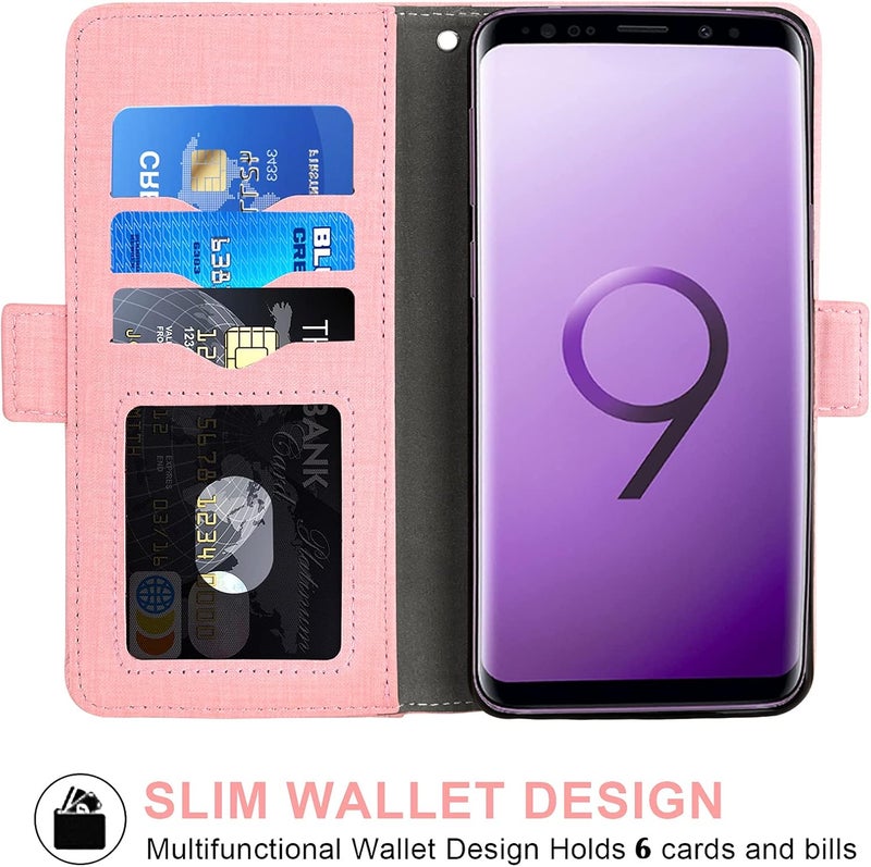 Asuwish Compatible with Samsung Galaxy S9 Wallet Case Tempered Glass Screen Protector and Leather Flip Cover Card Holder Stand Cell Accessories Phone Cases for Glaxay S 9 Edge 9S GS9 Women Men Pink - Image 2