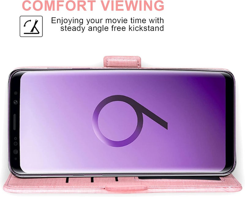 Asuwish Compatible with Samsung Galaxy S9 Wallet Case Tempered Glass Screen Protector and Leather Flip Cover Card Holder Stand Cell Accessories Phone Cases for Glaxay S 9 Edge 9S GS9 Women Men Pink - Image 3