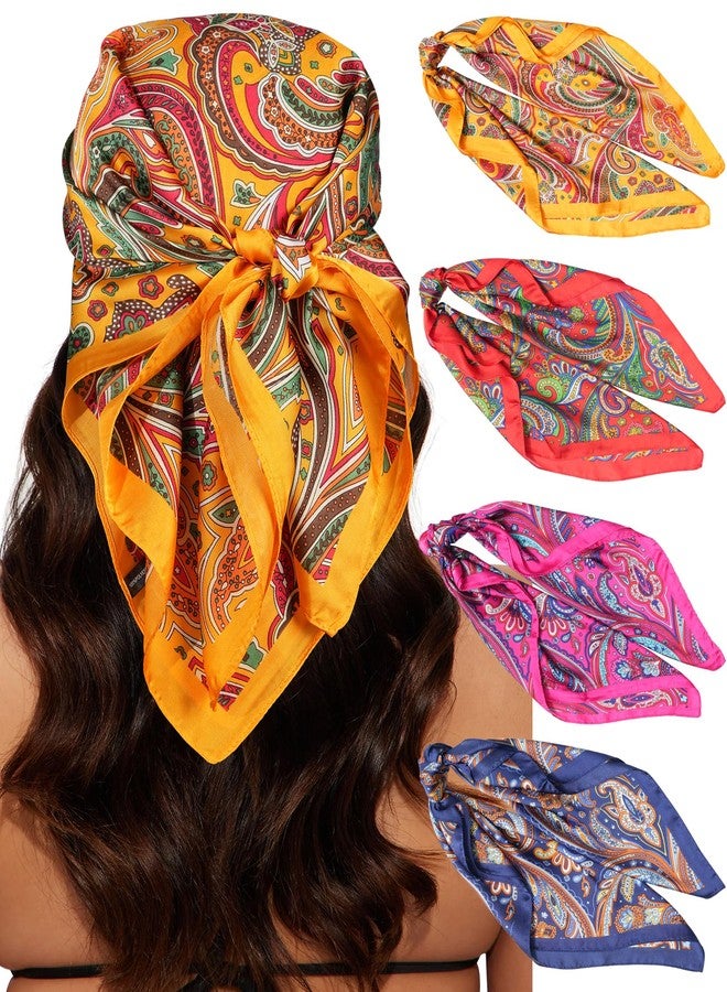 CHLINS 4 PCS 27.5 Inches Satin Head Scarf Silk Scarf for Women Lightweight Hair Bandanas Head Scarves Neck Scarf Hair Wrap (Deep Navy Blue+Rose Red+Yellow+Orange Red) - Image 1