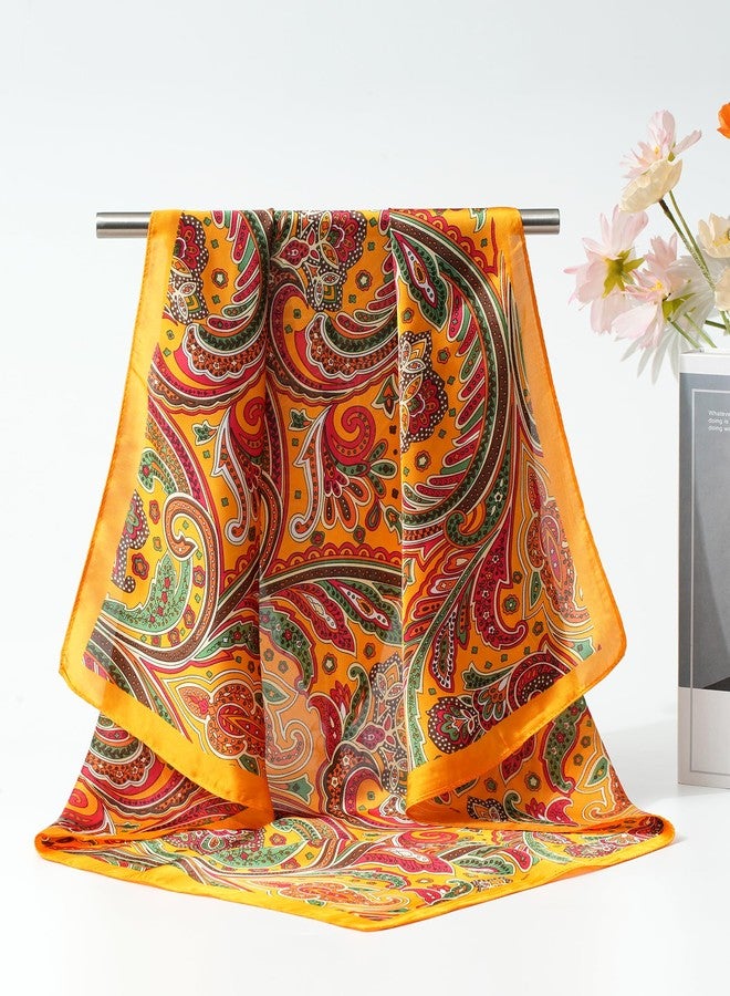 CHLINS 4 PCS 27.5 Inches Satin Head Scarf Silk Scarf for Women Lightweight Hair Bandanas Head Scarves Neck Scarf Hair Wrap (Deep Navy Blue+Rose Red+Yellow+Orange Red) - Image 5