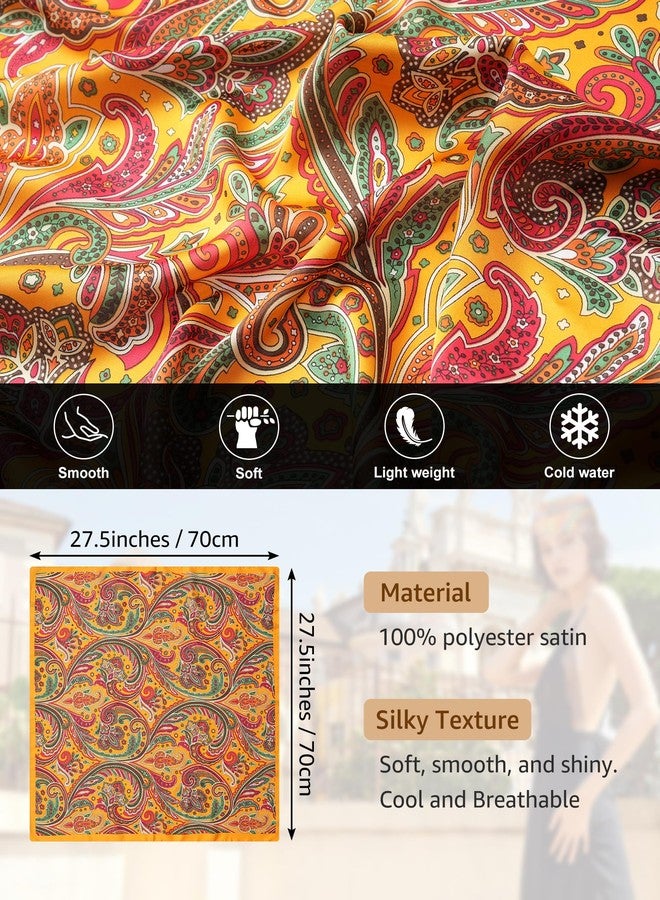 CHLINS 4 PCS 27.5 Inches Satin Head Scarf Silk Scarf for Women Lightweight Hair Bandanas Head Scarves Neck Scarf Hair Wrap (Deep Navy Blue+Rose Red+Yellow+Orange Red) - Image 2