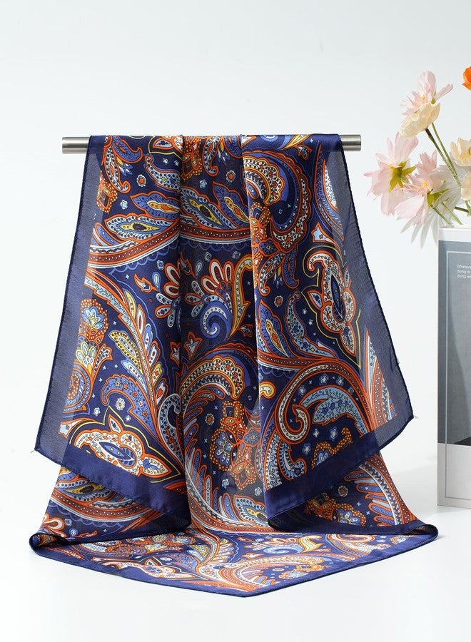 CHLINS 4 PCS 27.5 Inches Satin Head Scarf Silk Scarf for Women Lightweight Hair Bandanas Head Scarves Neck Scarf Hair Wrap (Deep Navy Blue+Rose Red+Yellow+Orange Red) - Image 4