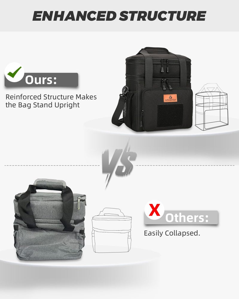HSHRISH Expandable Large Tactical Lunch Box for Adults, Durable Insulated Lunch Bag with Shoulder Strap, Soft Cooler Bag for Men Work Outdoor Picnic Trips, 20 Can/16 L, Black - Image 4