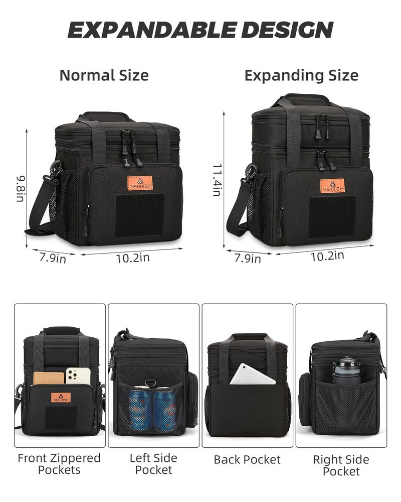 HSHRISH Expandable Large Tactical Lunch Box for Adults, Durable Insulated Lunch Bag with Shoulder Strap, Soft Cooler Bag for Men Work Outdoor Picnic Trips, 20 Can/16 L, Black - Image 2