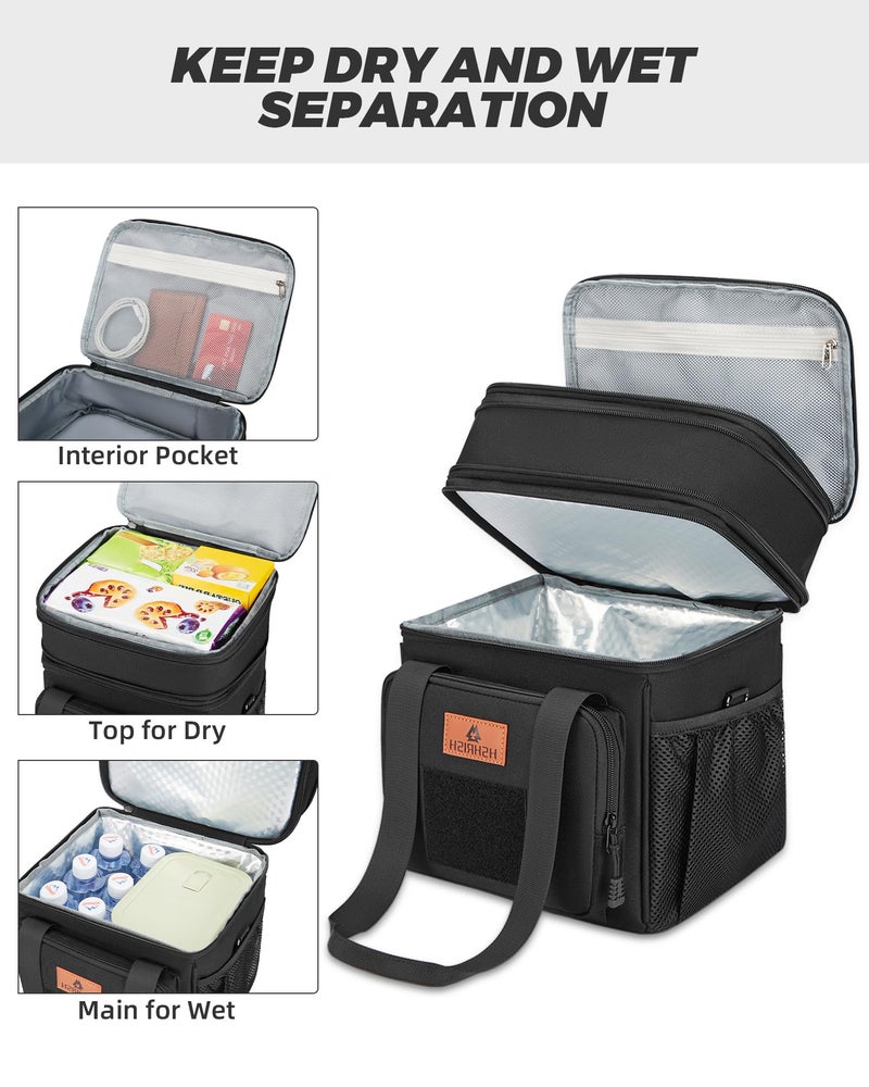 HSHRISH Expandable Large Tactical Lunch Box for Adults, Durable Insulated Lunch Bag with Shoulder Strap, Soft Cooler Bag for Men Work Outdoor Picnic Trips, 20 Can/16 L, Black - Image 3