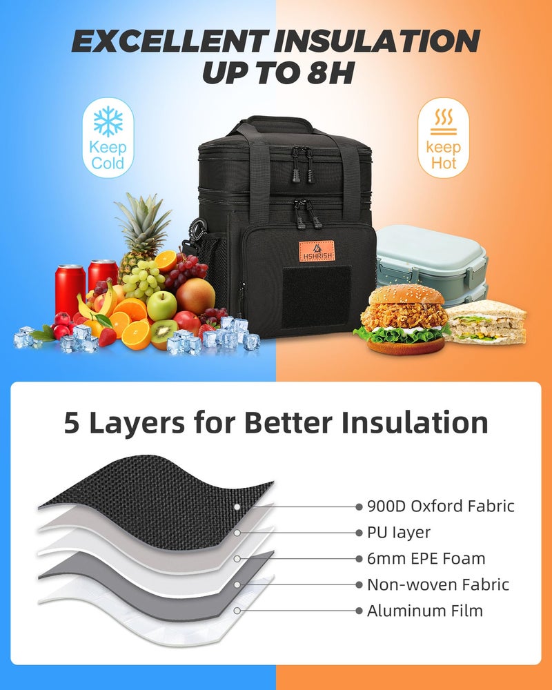 HSHRISH Expandable Large Tactical Lunch Box for Adults, Durable Insulated Lunch Bag with Shoulder Strap, Soft Cooler Bag for Men Work Outdoor Picnic Trips, 20 Can/16 L, Black - Image 5