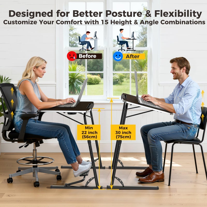 FoldWise طاولة تلفاز قابلة للطي مطورة FoldWise - طاولة لابتوب كبيرة وقوية للكنبة، مكتب قابل للتعديل في الارتفاع والزاوية للعشاء، العمل والتلفاز - تشمل مسند للقدم، حامل أكواب، حامل آيباد ومثبت حواف - Image 5