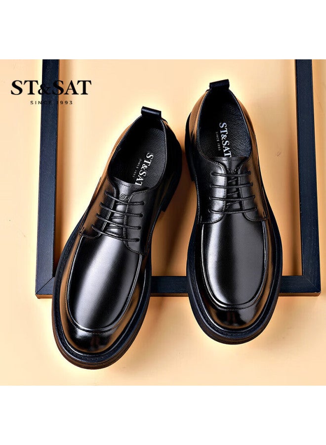 St&Sat Saay Men's Shoes, Top-grain Leather, Men's Formal Business Dress Shoes, Fashionable Casual Leather Shoes For Men, Black, Size 39 - Image 2