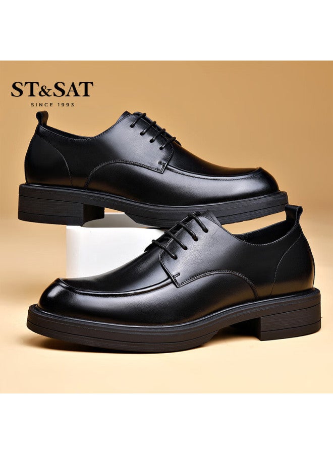 St&Sat Saay Men's Shoes, Top-grain Leather, Men's Formal Business Dress Shoes, Fashionable Casual Leather Shoes For Men, Black, Size 39 - Image 4
