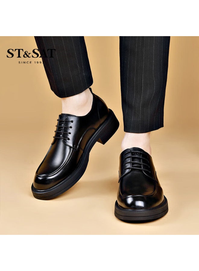 St&Sat Saay Men's Shoes, Top-grain Leather, Men's Formal Business Dress Shoes, Fashionable Casual Leather Shoes For Men, Black, Size 39 - Image 3