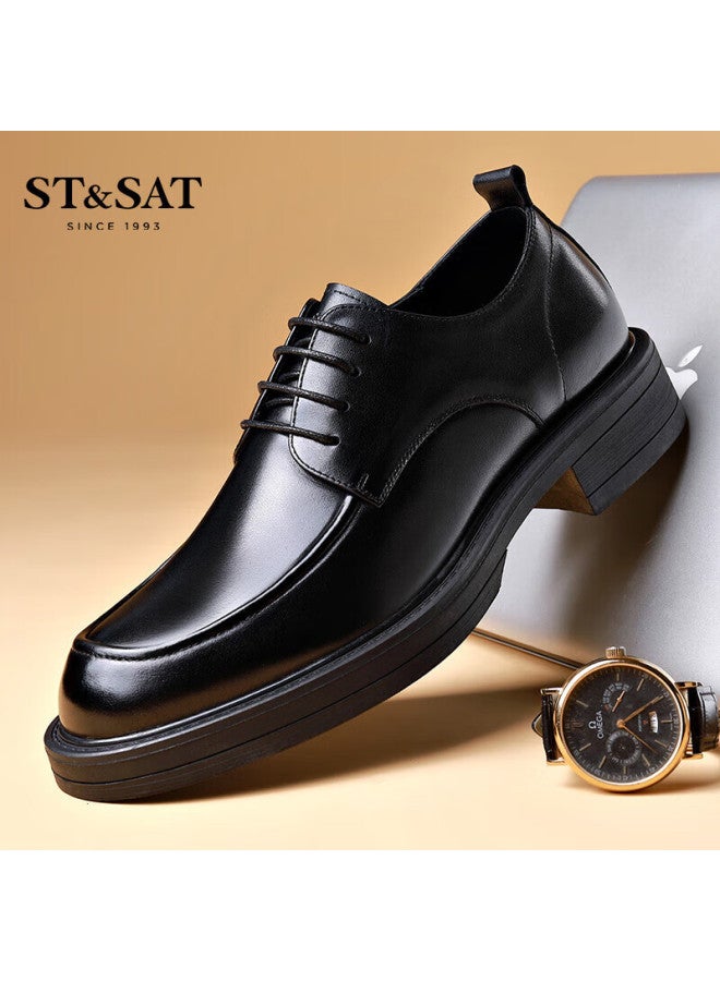 St&Sat Saay Men's Shoes, Top-grain Leather, Men's Formal Business Dress Shoes, Fashionable Casual Leather Shoes For Men, Black, Size 39 - Image 5