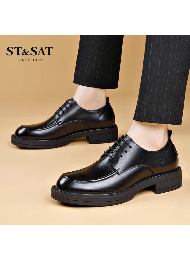 St&Sat Saay Men's Shoes, Top-grain Leather, Men's Formal Business Dress Shoes, Fashionable Casual Leather Shoes For Men, Black, Size 39 - Image 1