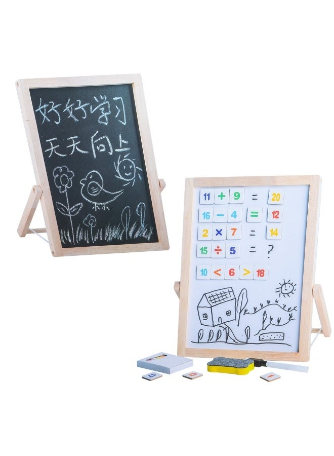 Toy Box Wooden Kids Writing Board, 2 in 1 Wooden Easel with Double Sided Whiteboard & Chalkboard - Image 1