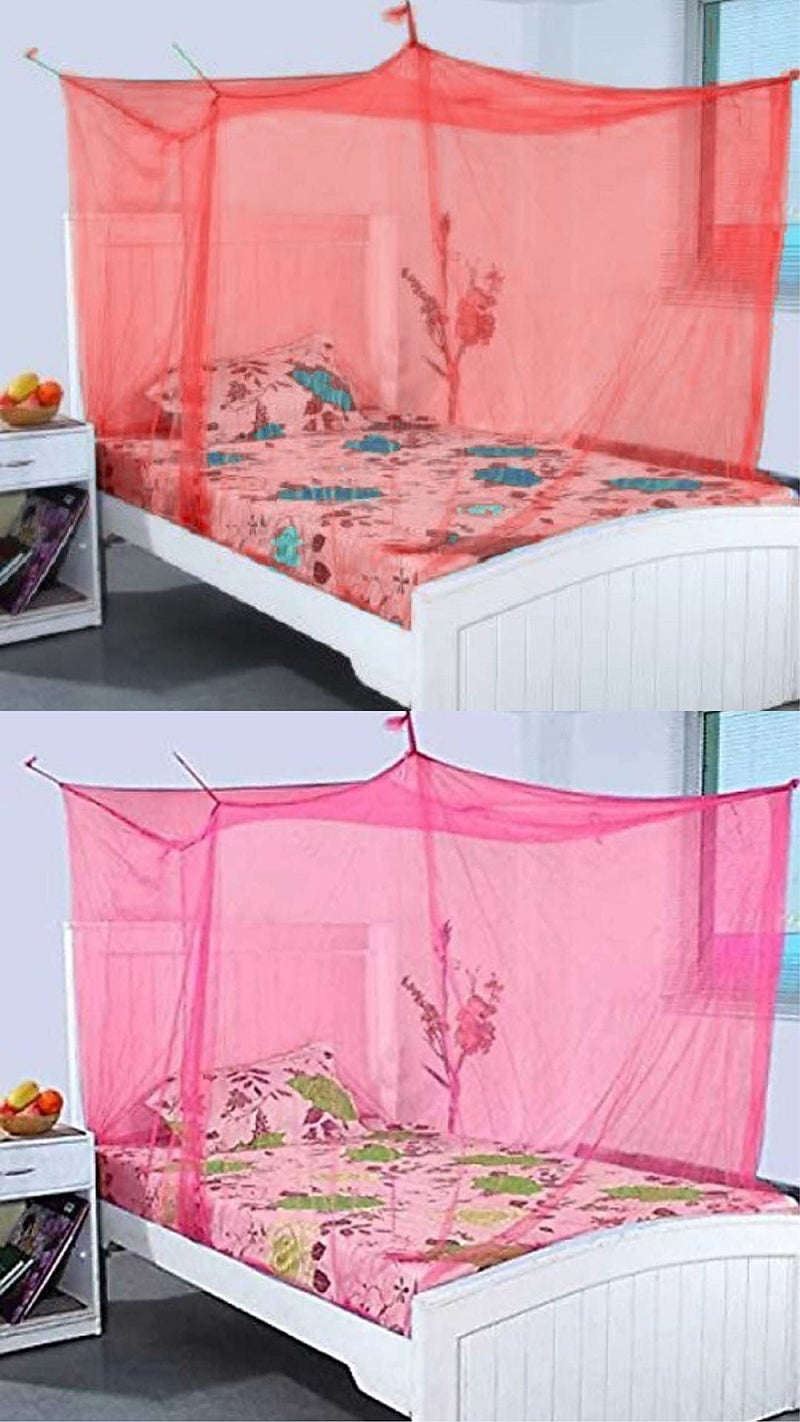 Neekshaa Combo Pack Mosquito Net for Single Bed Nylon Mosquito Net for Baby | Bedroom | Family_Size-6x3 FT_Color-Red,Pink - Image 1