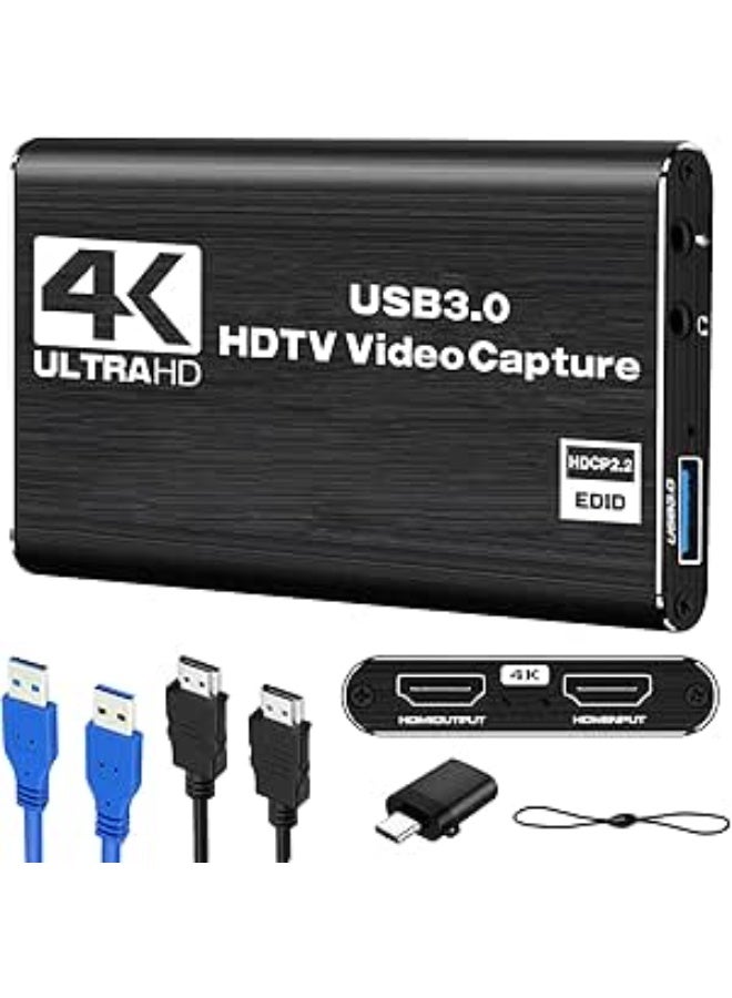 كارت التقاط فيديو وصوت HDMI 4K USB 3.0 | جهاز تسجيل 1080P 30FPS للألعاب والبث المباشر متوافق مع OBS - Image 1