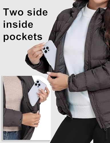 Little Donkey Andy Women's Lightweight Puffer Jacket Hooded Windproof Winter Coat Coffee Heather S - Image 5