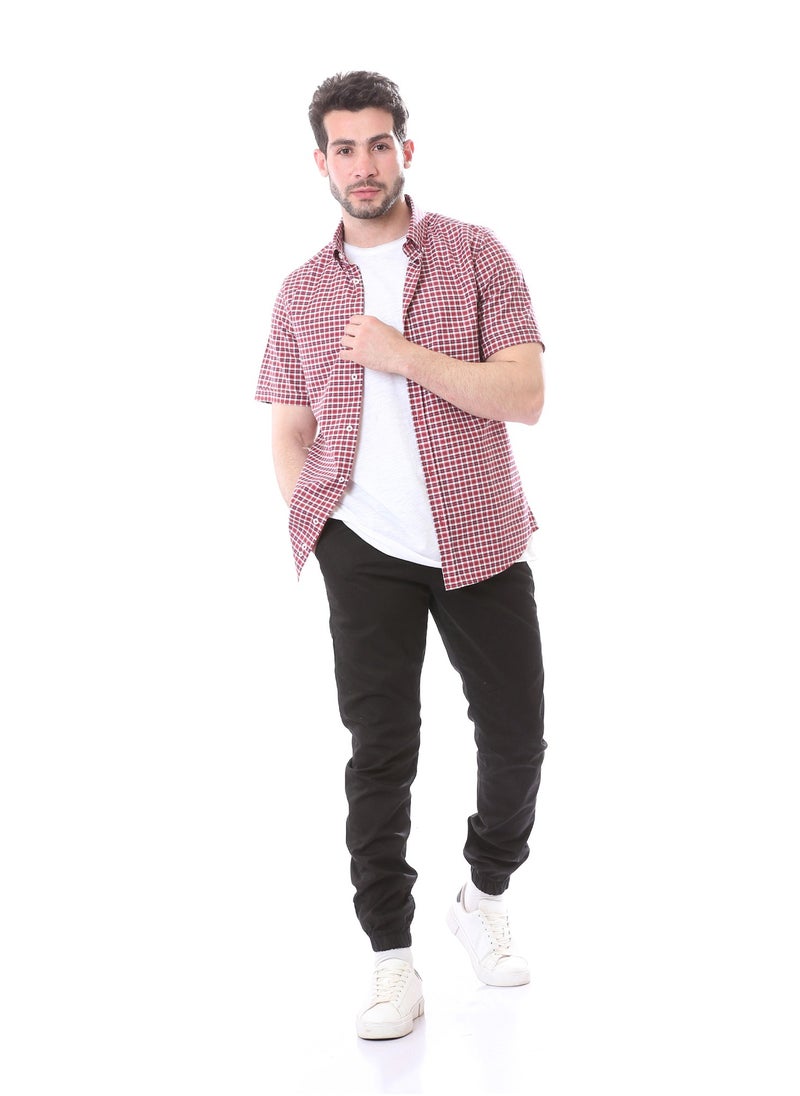 Andora - Plaids Short Sleeves Summer Shirt - Red & Navy Blue - Image 1