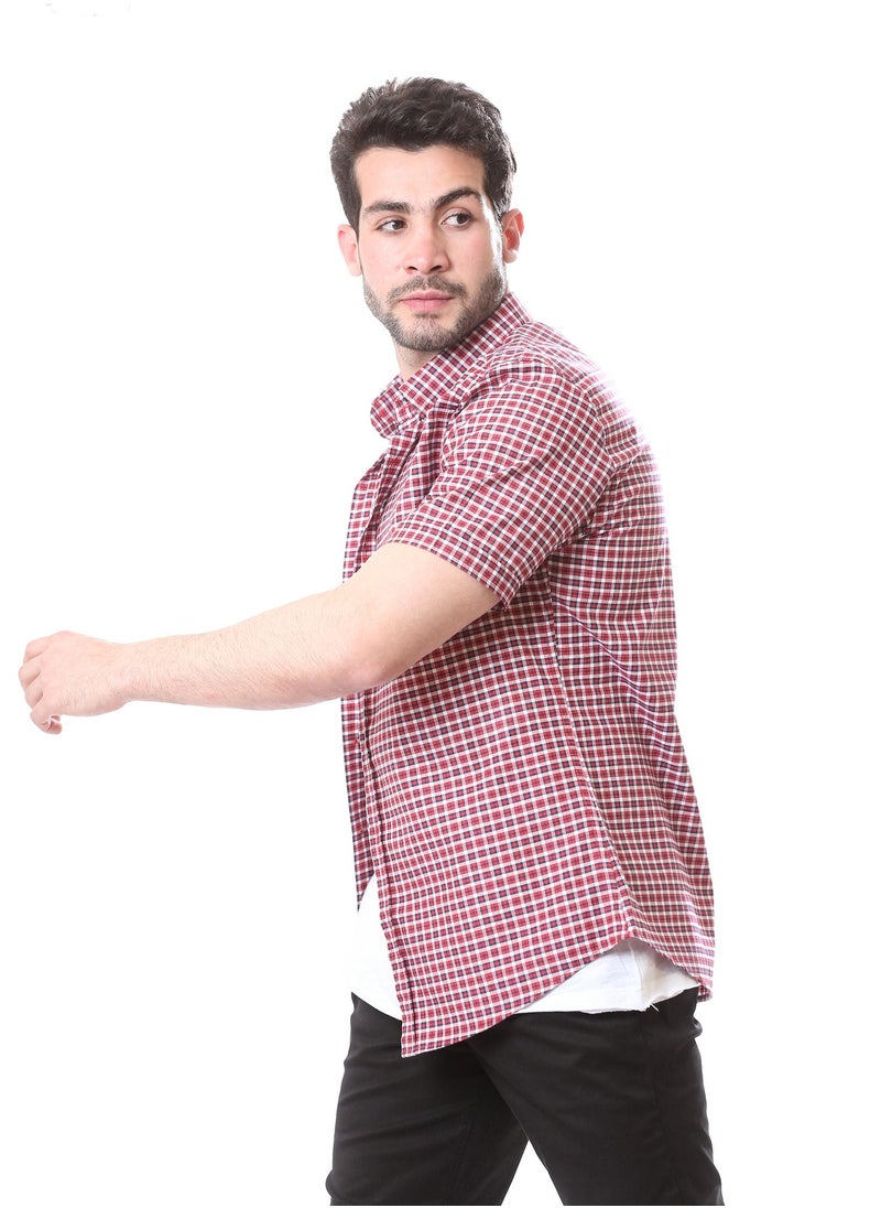 Andora - Plaids Short Sleeves Summer Shirt - Red & Navy Blue - Image 1