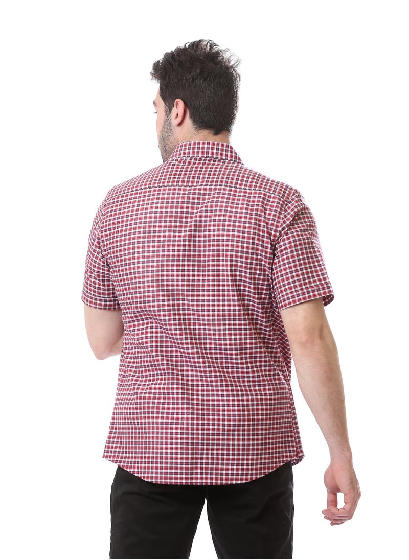 Andora - Plaids Short Sleeves Summer Shirt - Red & Navy Blue - Image 1