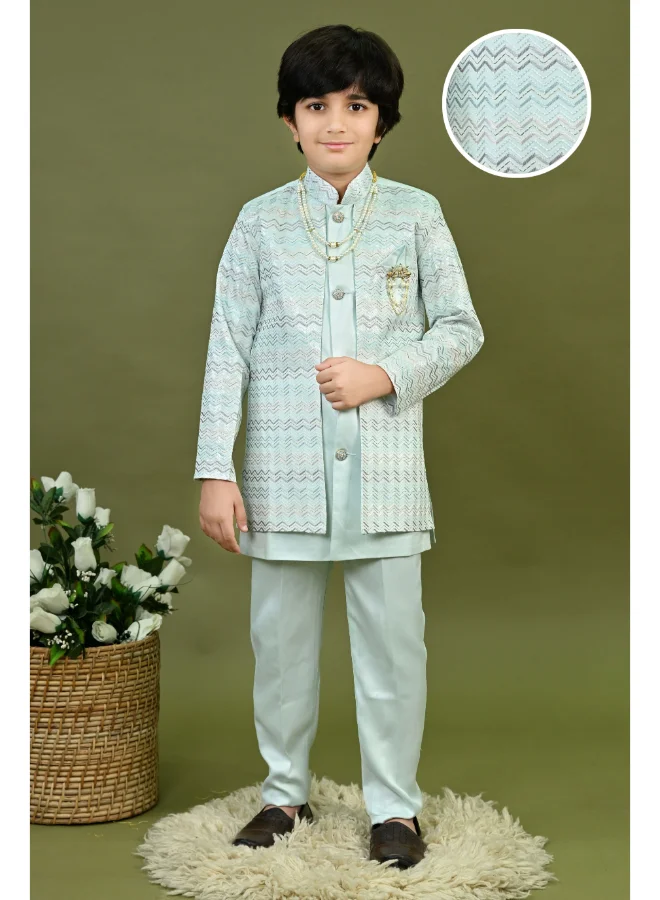 BT DEZINES Light Blue Satin Sherwani Set for Boys